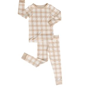 Plaid Pajama Set in Beige and White